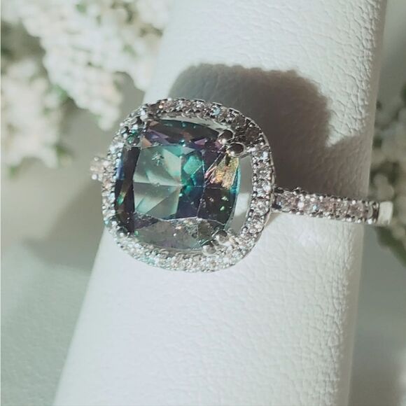 Cushion Cut 5 Ct. Mystic Topaz 14K White Gold surrounded by 38 White Diamonds - Picture 8 of 8